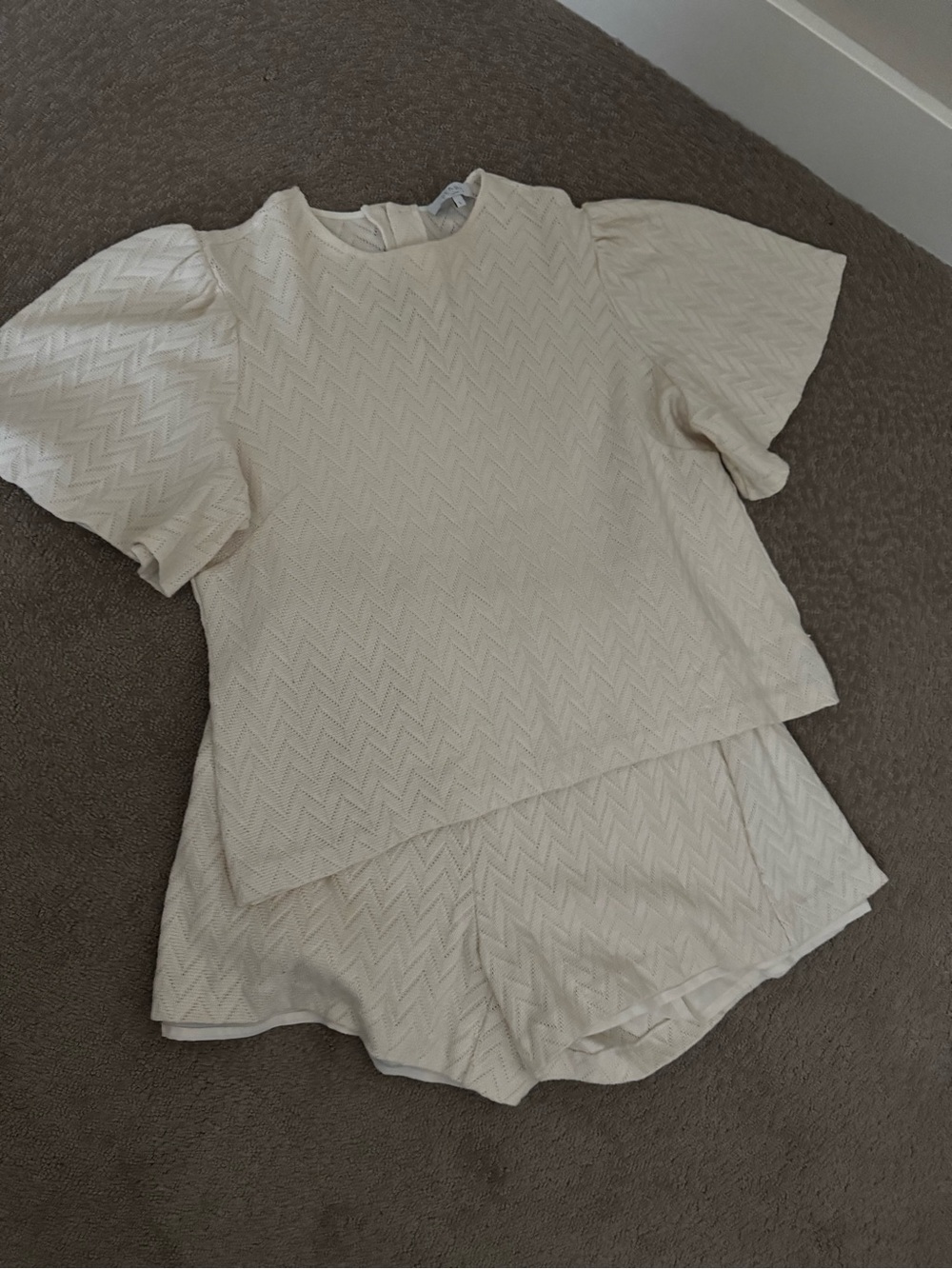 Cream Textured Top and Shorts Set